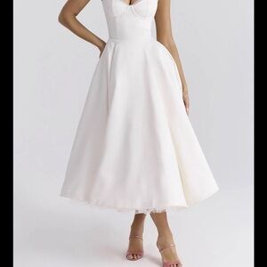 House of CB “Mademoiselle” White Tulle Midi Dress